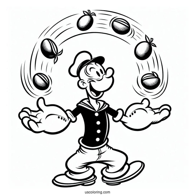 Popeye Coloring Page Juggling Eugene, Olive Oyl, And Swee Pea