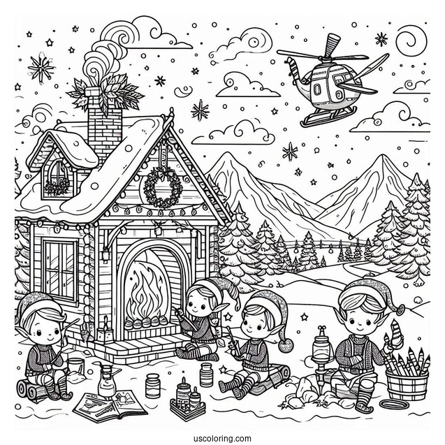 Santa s Elves Working In The North Pole Coloring Page