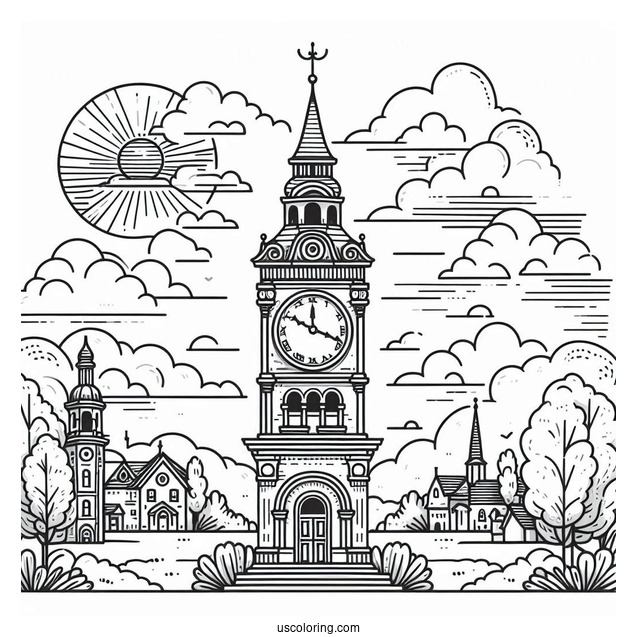 Clock Tower Coloring Page