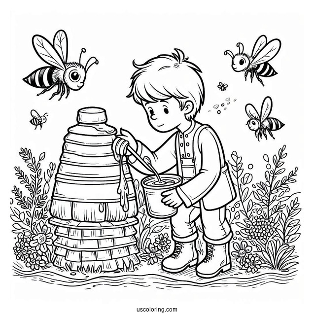Bee Coloring Page Of Man Collecting Honey From A Apiary