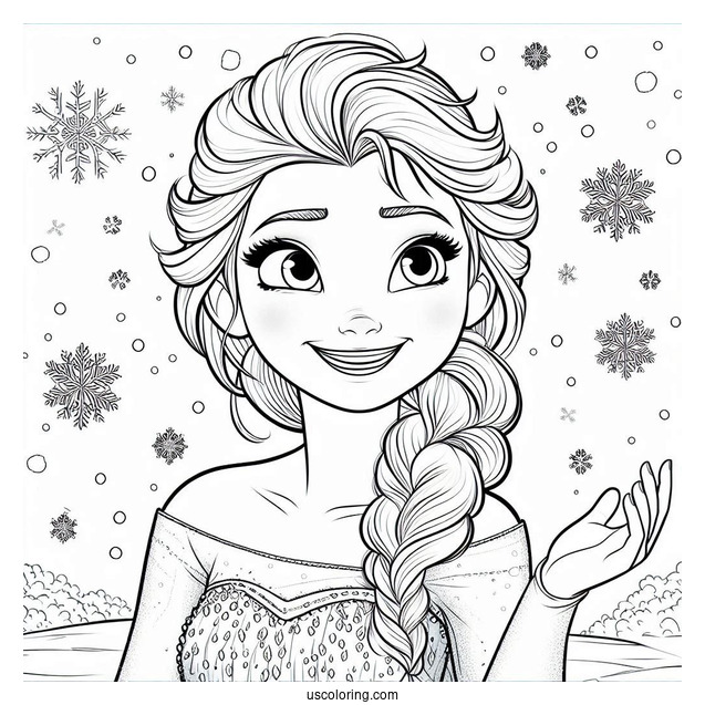 Elsa Smiling While Snowing To Color
