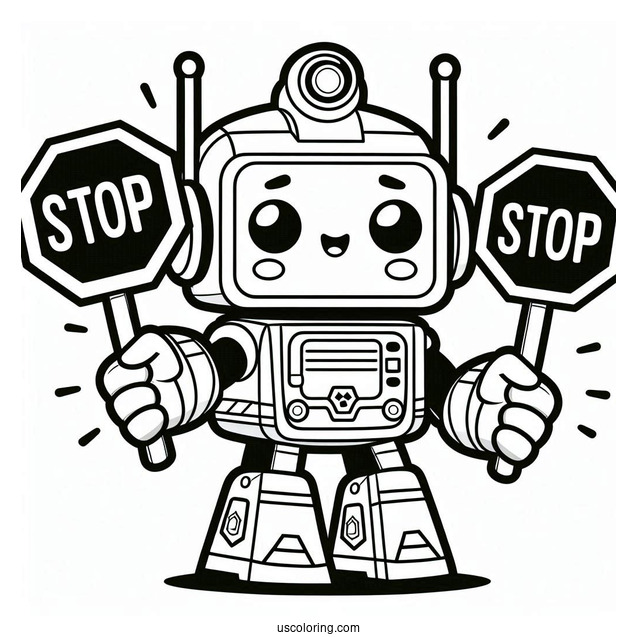 Kawaii Heatwave Rescue Bots Coloring Page Holding Stop Signs