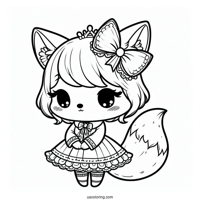 Little Girl Fox With A Bow And A Dress