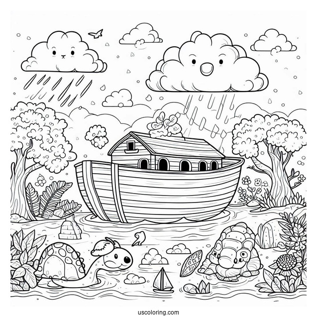 Cartoon Noah's Ark Coloring Page