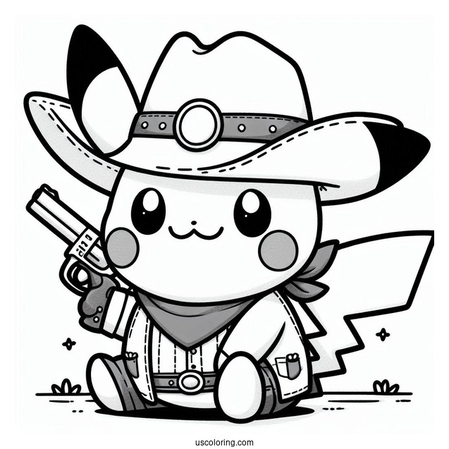 Kawaii Cowboy Coloring Page Pikachu For Kids