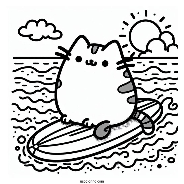 Pusheen Surfing At The Beach
