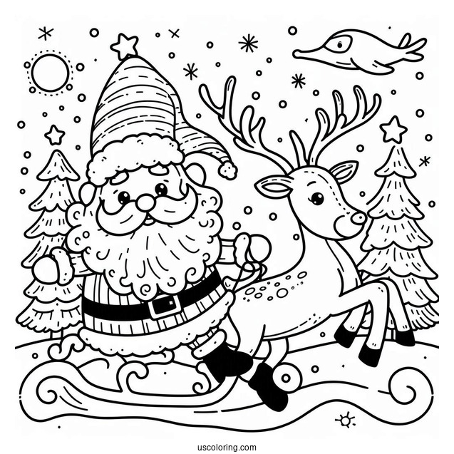 Easy Outline Of Santa With Dasher And Comet_