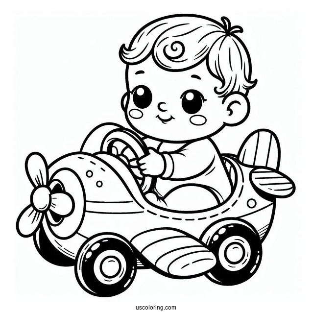 Baby Coloring Page In A Toy Airplane For Kids