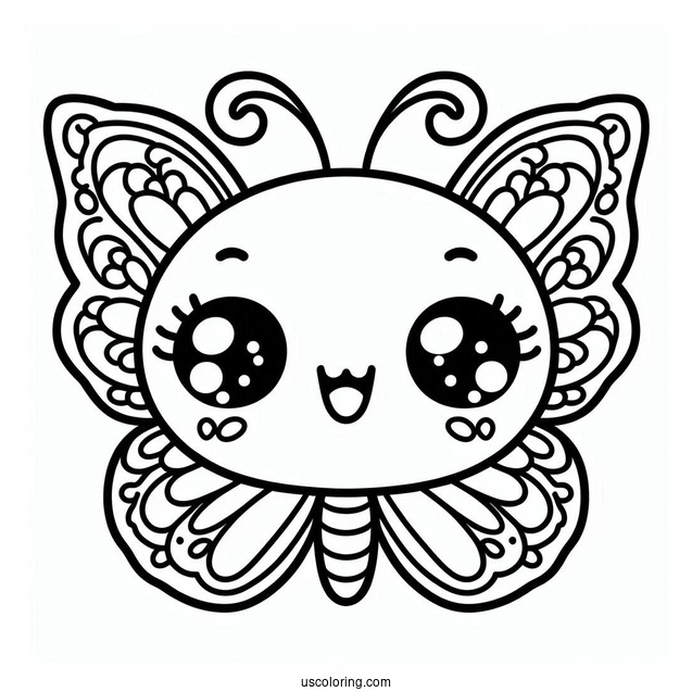 Smiling Kawaii Butterfly Coloring Page For Kids
