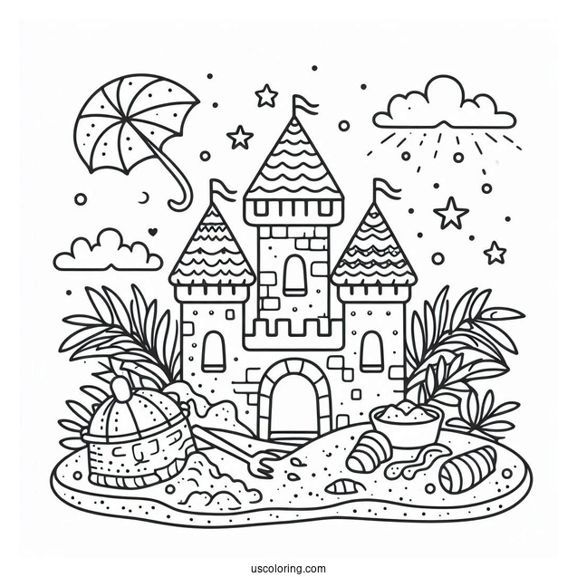 Cute Summer Coloring Page Of Sandcastle For Preschoolers