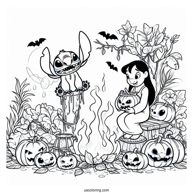 Halloween Themed Lilo And Stitch Coloring Sheet