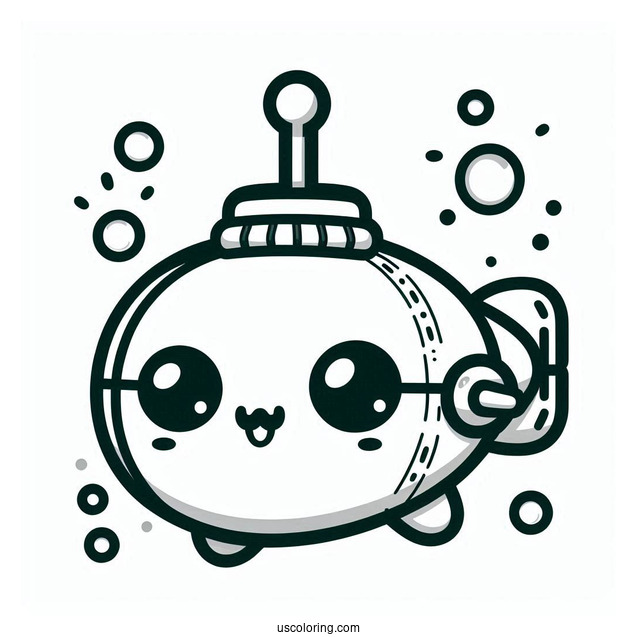 Cute Chibi Submarine Coloring Page For Preschoolers