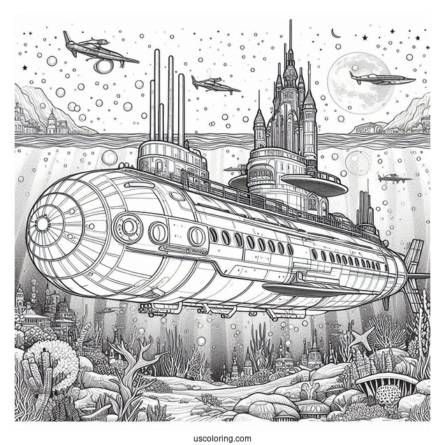 Atlantis Submarine Coloring Page Above The Sea Floor