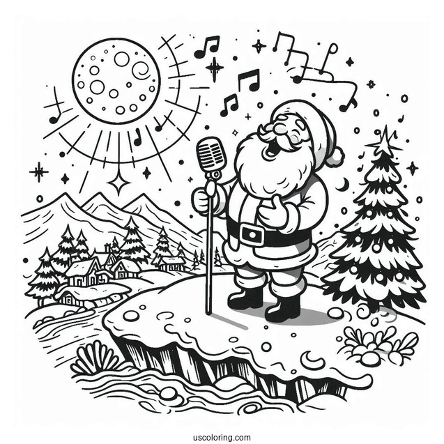 North Pole Coloring Page Of Santa Claus Singing In The North Pole