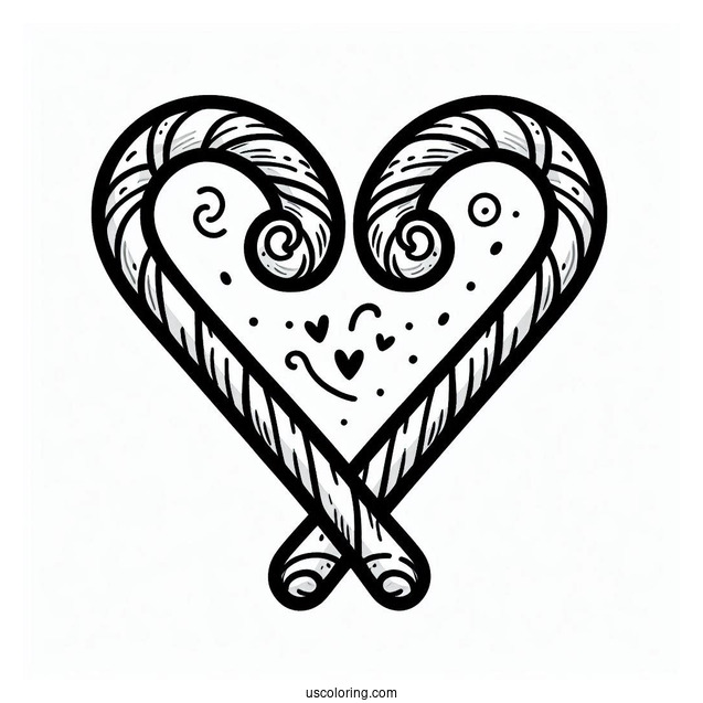 Two Candy Cane Coloring Page Forming A Love Heart
