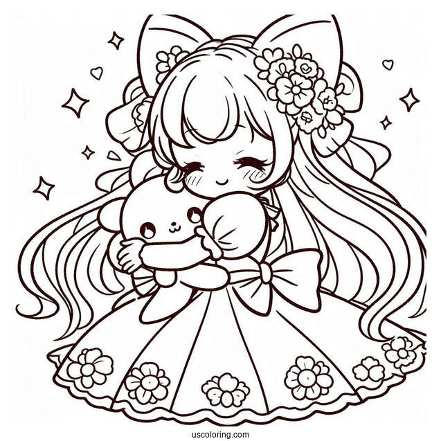 My Melody Coloring Page Hugging Uta Yumeno