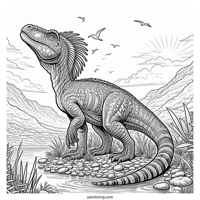 Scaly Spinosaurus Coloring Page Looking Up At The Sky