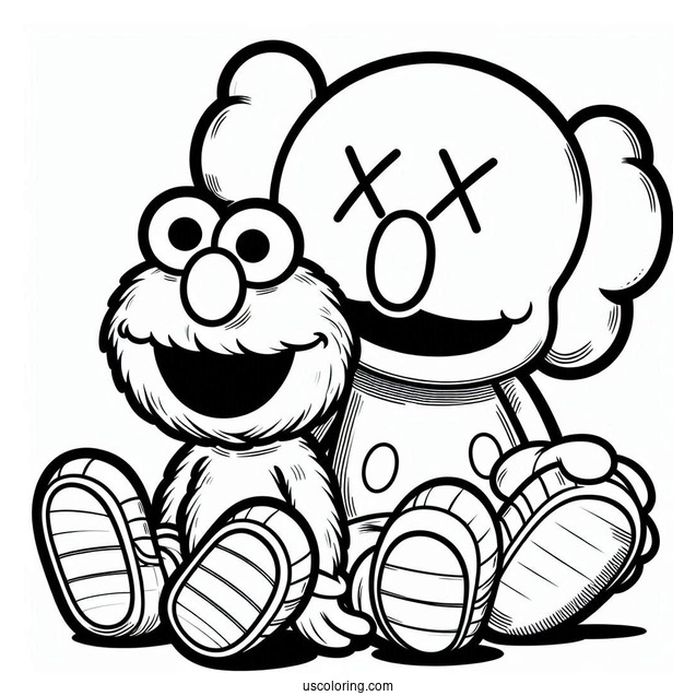 KAWS Coloring Page Elmo With Real Elmo