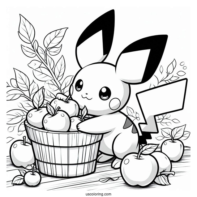 Pichu Coloring Page Collecting Apples With Pikachu For Kids