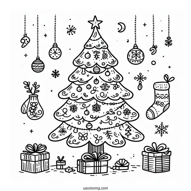 Christmas Tree With Decorations To Color