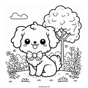 Kawaii Cartoon Dog In Backyard