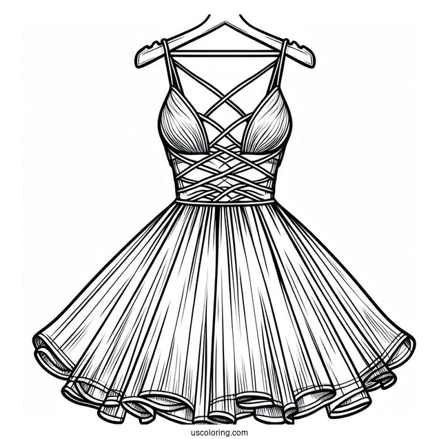 Strappy Plunging Dress Coloring Page With Large Skirt