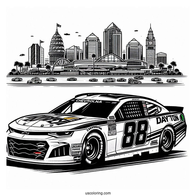 NASCAR Coloring Page Of Daytona Chevrolet Camaro Side To Side