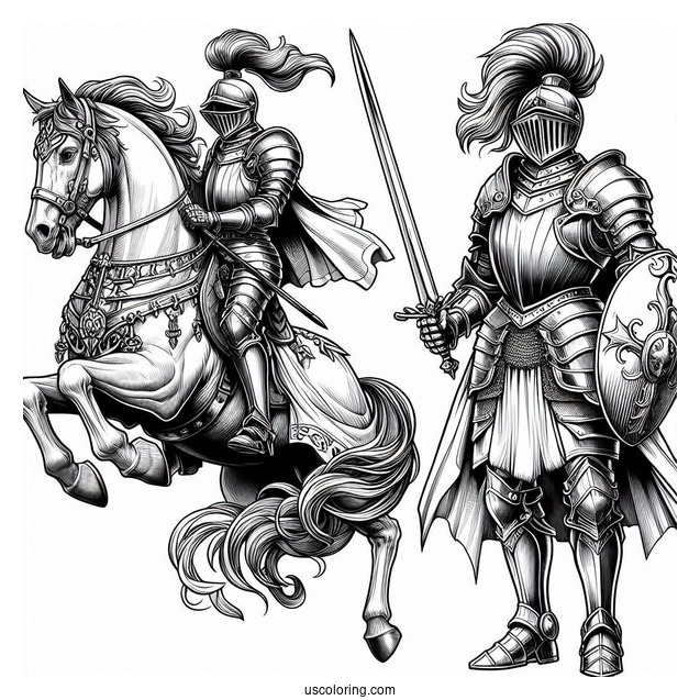 Realistic Knight In Full Armor Coloring Page