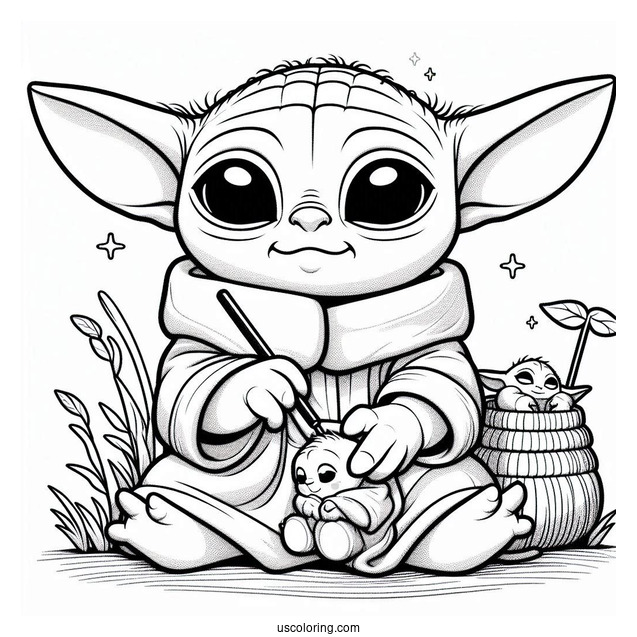 Cute Baby Yoda And Stich To Color