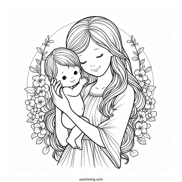 Precious Moments Coloring Page Of Mother Holding Up Baby