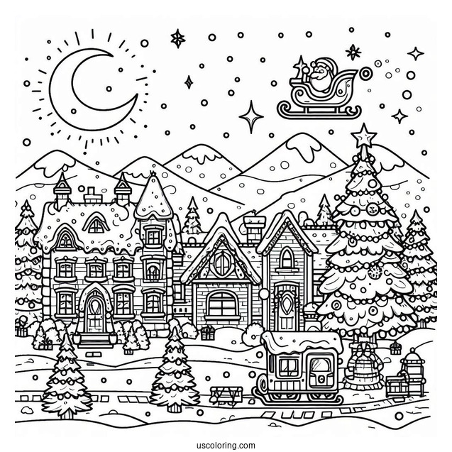 Christmas Town In The North Pole Coloring Page For Kids