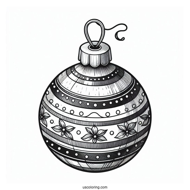 Full Page Realistic Baubles Christmas Ornaments Coloring Page