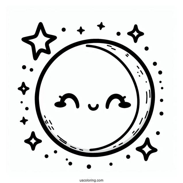 Easy Kawaii Style Moon Coloring Page