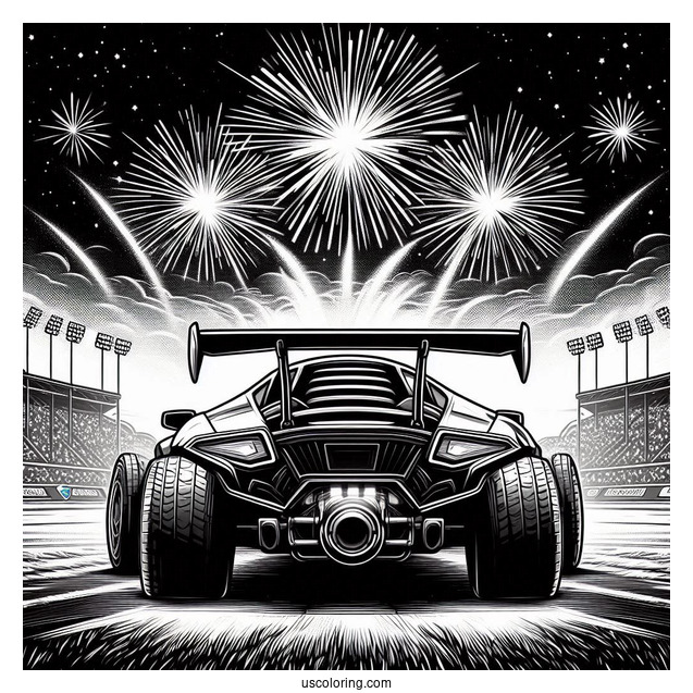Rear View Of Rocket League Coloring Page Breakout Type S With Fireworks In The Sky