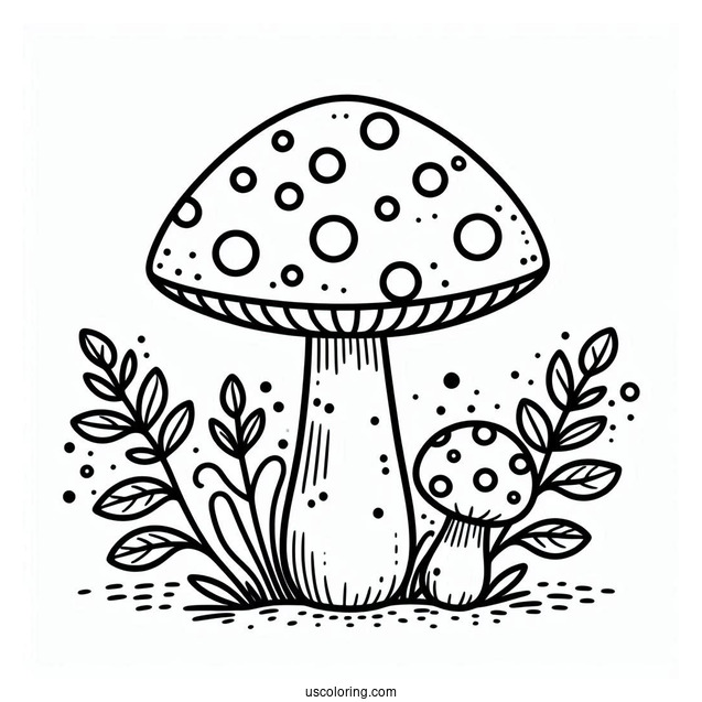 Easy Mushroom Coloring Page With Polka Dots For Kids