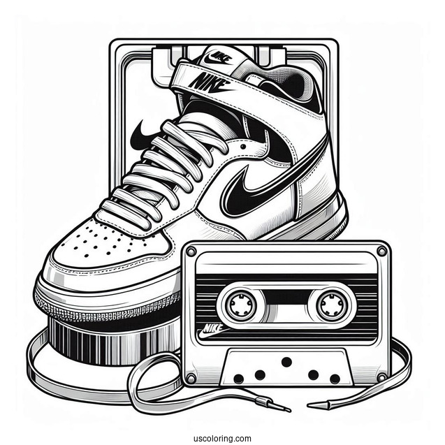 Nike Coloring Page Of Sneaker Poster With Cassette Tape