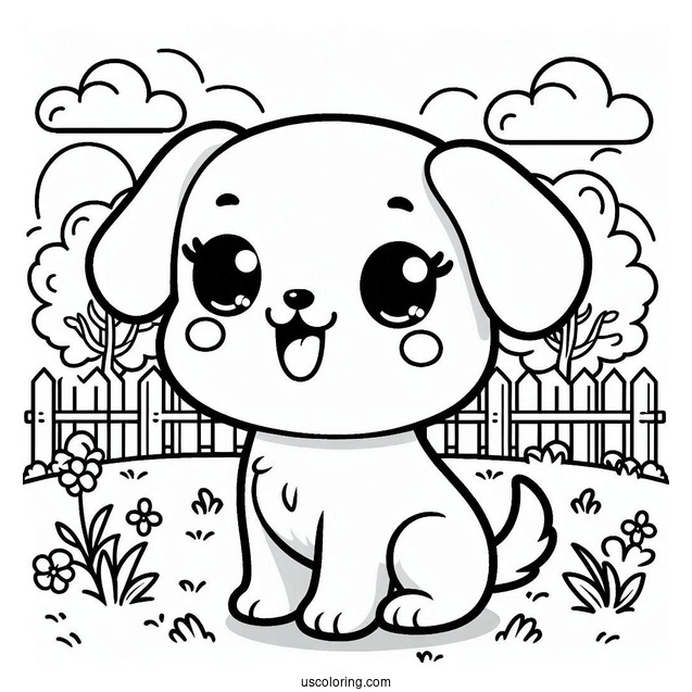 Kawaii Cartoon Dog In Backyard