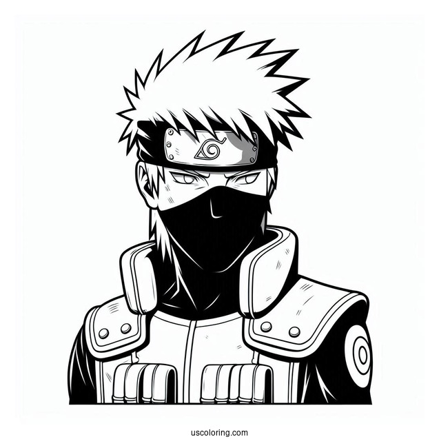 Detailed Hatake Kakashi Coloring Page Outline In Shinobi Uniform