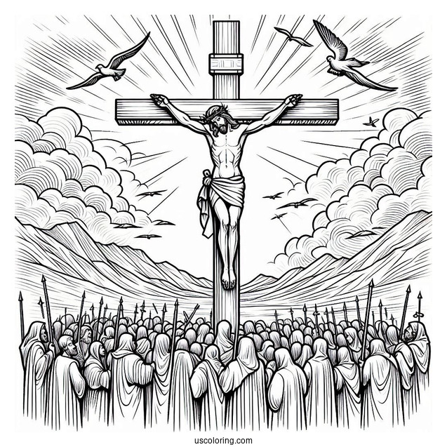 Crucifixion of Jesus On The Cross Coloring