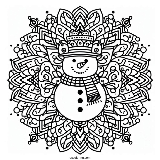Snowman Mandala To Color For Adults