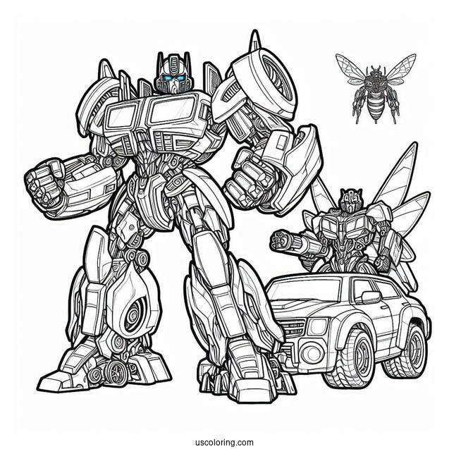 Optimus Prime vs Bumblebee Coloring Page