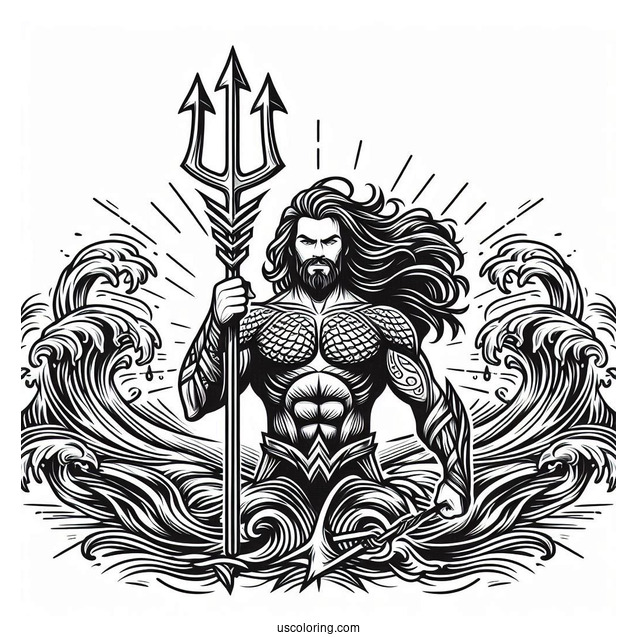 Easy Aquaman Coloring Page Trident For Kids