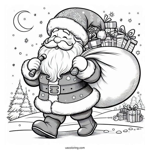 Santa Walking With His Sack Of Presents