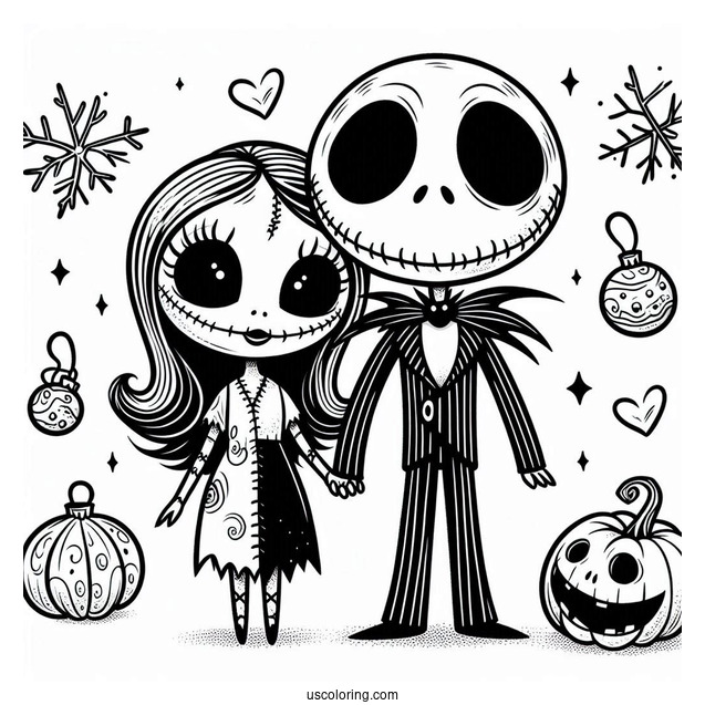 Cute Jack And Sally Coloring Page