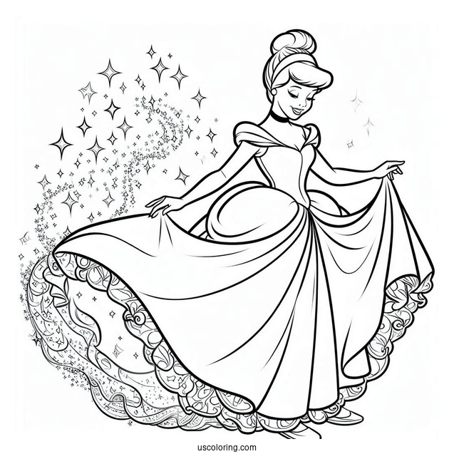 Cinderella Transforming In To a Princess Coloring Page