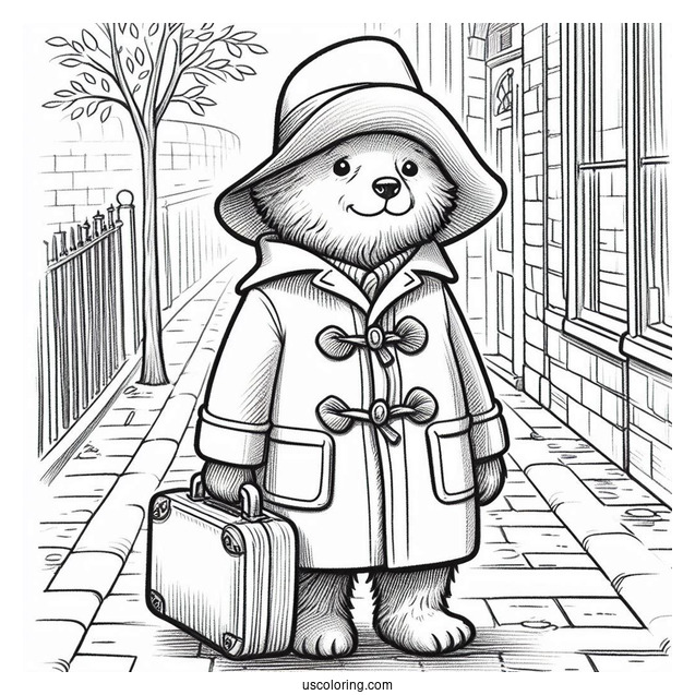 Paddington Coloring Page On The Sidewalk For Kids