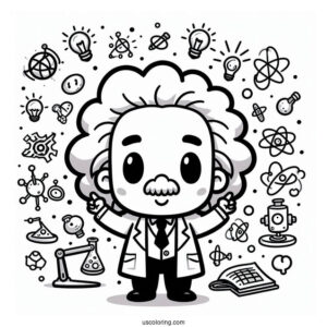 Science Coloring Page Of Chibi Albert Einstein For Kids