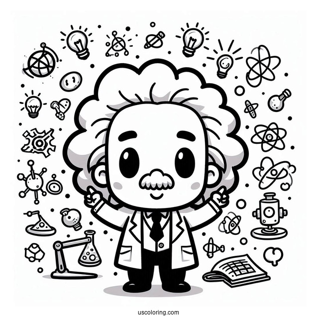 Science Coloring Page Of Chibi Albert Einstein For Kids
