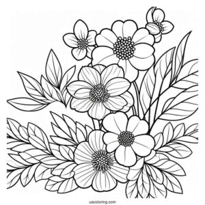 Easy Nezuko Coloring Page With Flowers For Preschoolers