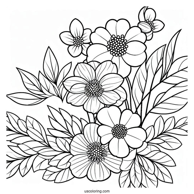 Easy Nezuko Coloring Page With Flowers For Preschoolers